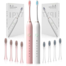 2 Pack Rechargeable Electric Toothbrushes , Sonic Whitening Tooth Brush with 8 Brush Heads, 6 Cleaning Modes and Smart Timer(Pink&White)
