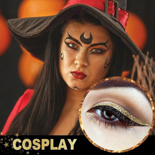 16 Pairs Reusable Eyeliner False Eyelash Stickers Sequin Eye Shadow MakeupGold 2