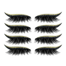 16 Pairs Reusable Eyeliner False Eyelash Stickers Sequin Eye Shadow MakeupGold