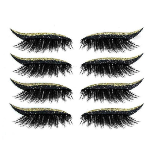 16 Pairs Reusable Eyeliner False Eyelash Stickers Sequin Eye Shadow MakeupGold