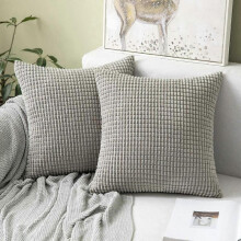 Set of 2 Pillows Corduroy Cushion Covers Pillow Case Polyester,Soft Comfortable,For Living Room Bedroom Decor,Light Grey,18x18inch,45x45cm