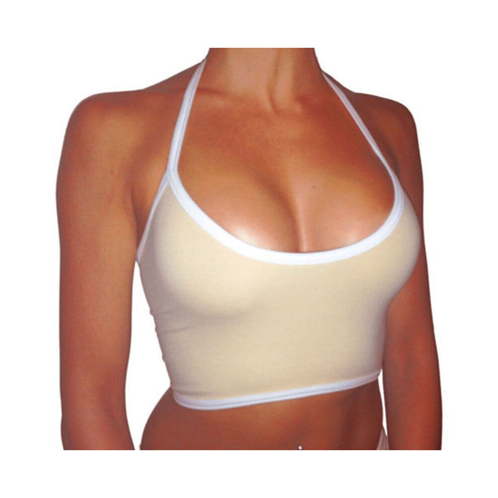 (Beige,2XL)Débardeurs décontractés pour femmes bustier soutien gorge gilet chemisier sans manches crop bralette chemise