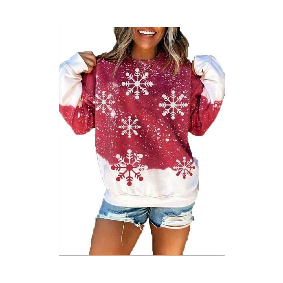 (Red,XL)Sweat à capuche flocon de neige de Noël pour femme pull pull Père Noël pull haut