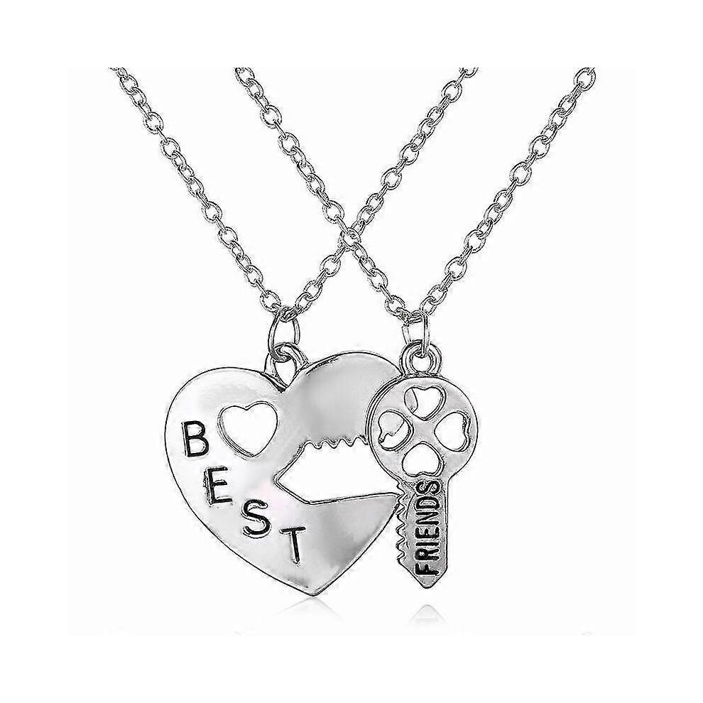 2 pièces/ensemble de pendentifs clés en forme de coeur Lettres gravées Meilleur(e) Ami(e) Cadeau de collier, Argent