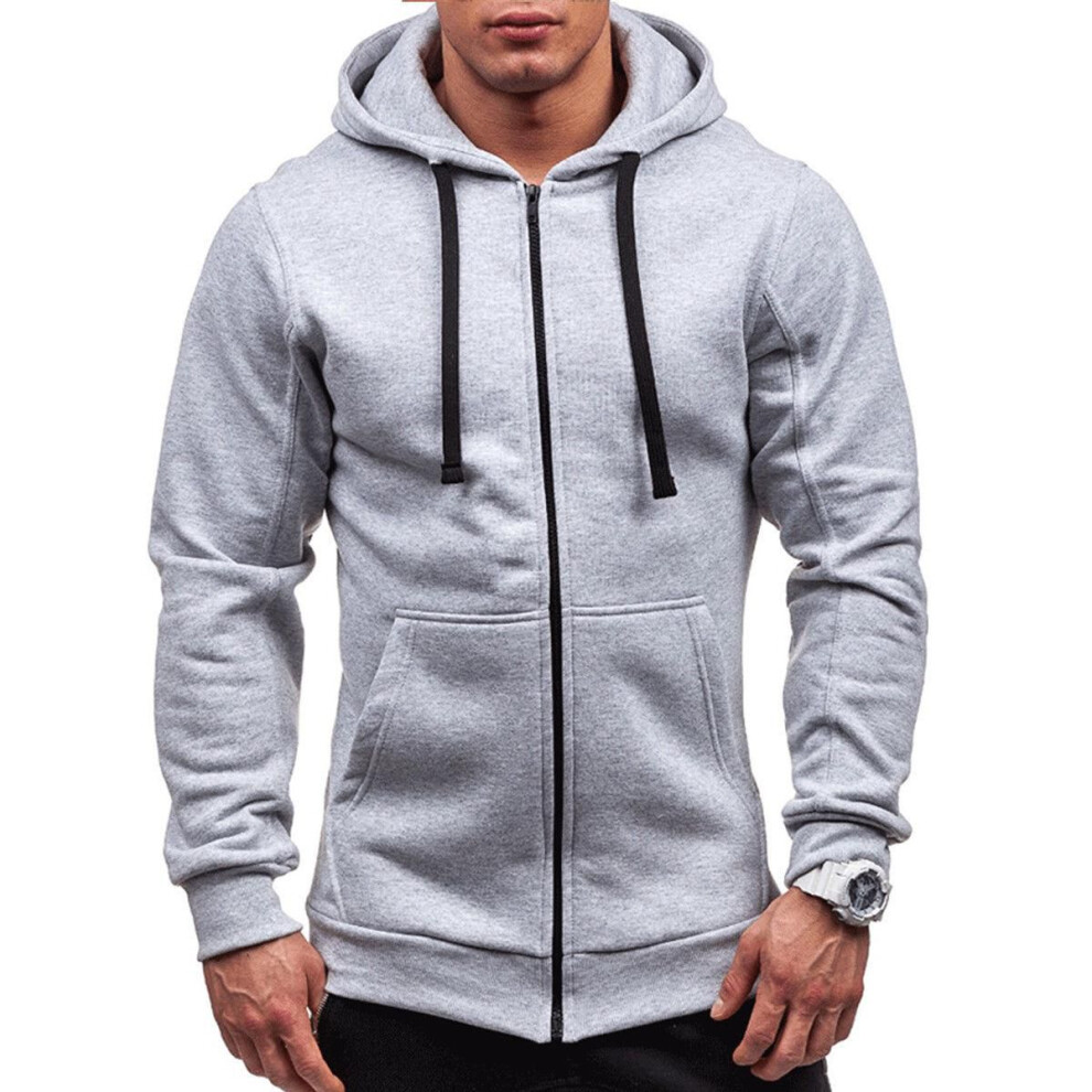 (Light Gray,2XL)Vêtements d'extérieur pour hommes hiver sweat à capuche chaud pull manteau veste sweat à capuche sport