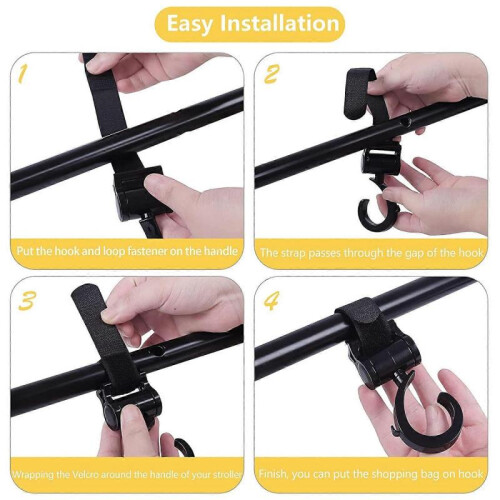 4pcs Stroller Hook Clips Stroller 360 Degree Rotating Pram Shopping Hooks 2