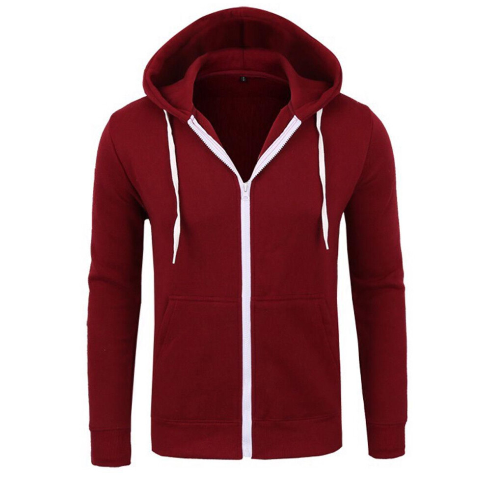 (Wine Red,XL)Vêtements d'extérieur pour hommes hiver sweat à capuche chaud pull manteau veste sweat à capuche sport