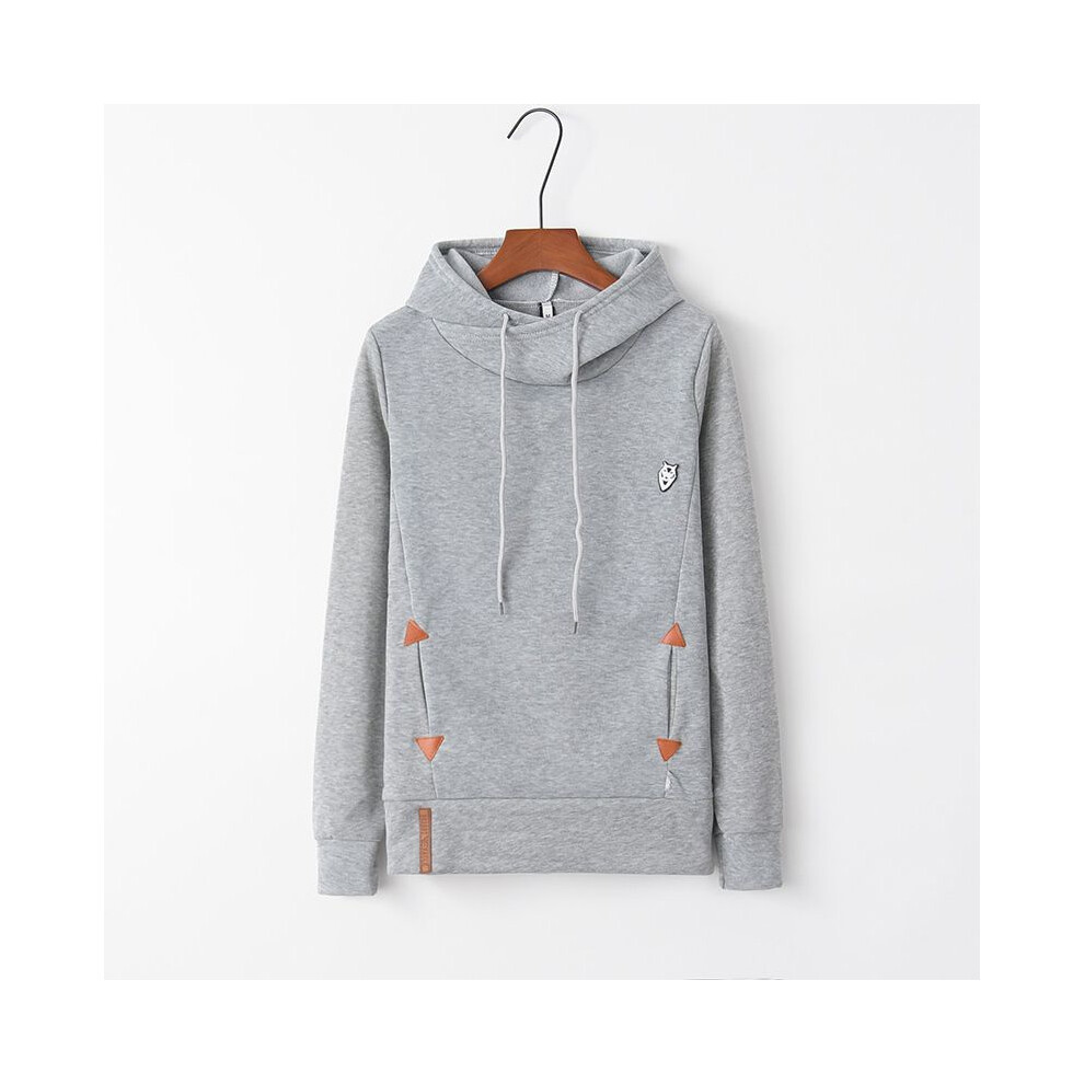 (LightGray,L)Sweat à capuche femme manches longues tas cordon de serrage couleur pure poche manteau sport