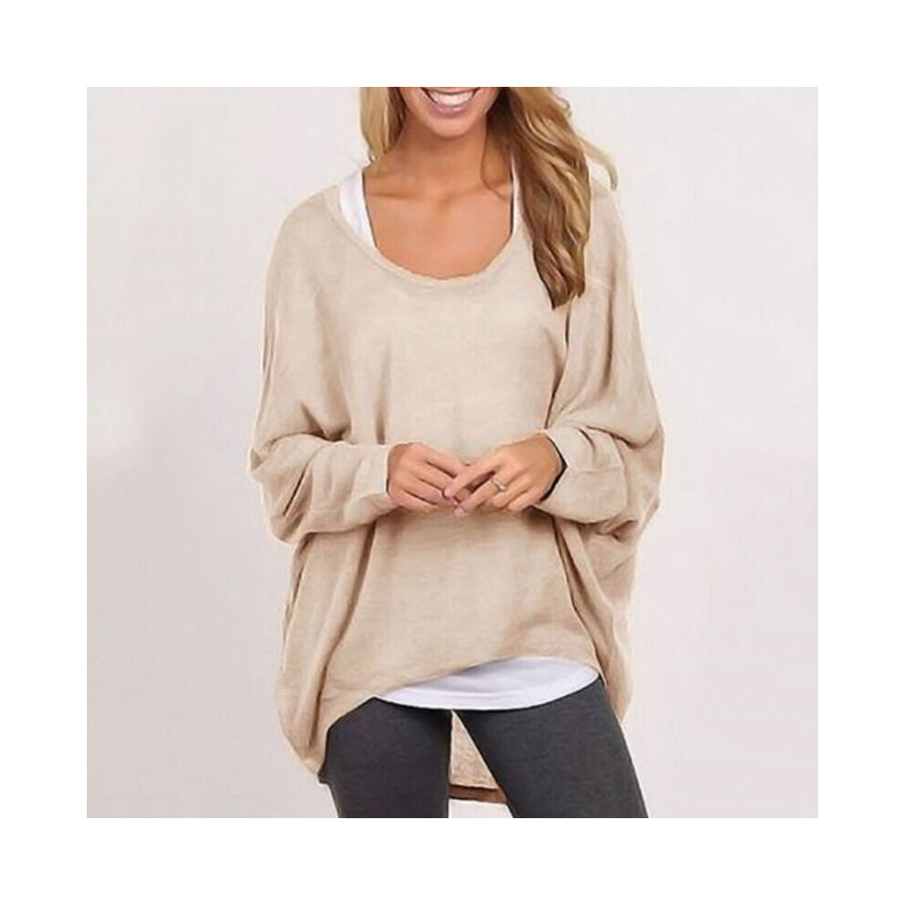 (Khaki,S)Pull femme grande taille manches longues t-shirt femme ample baggy décontracté pull top