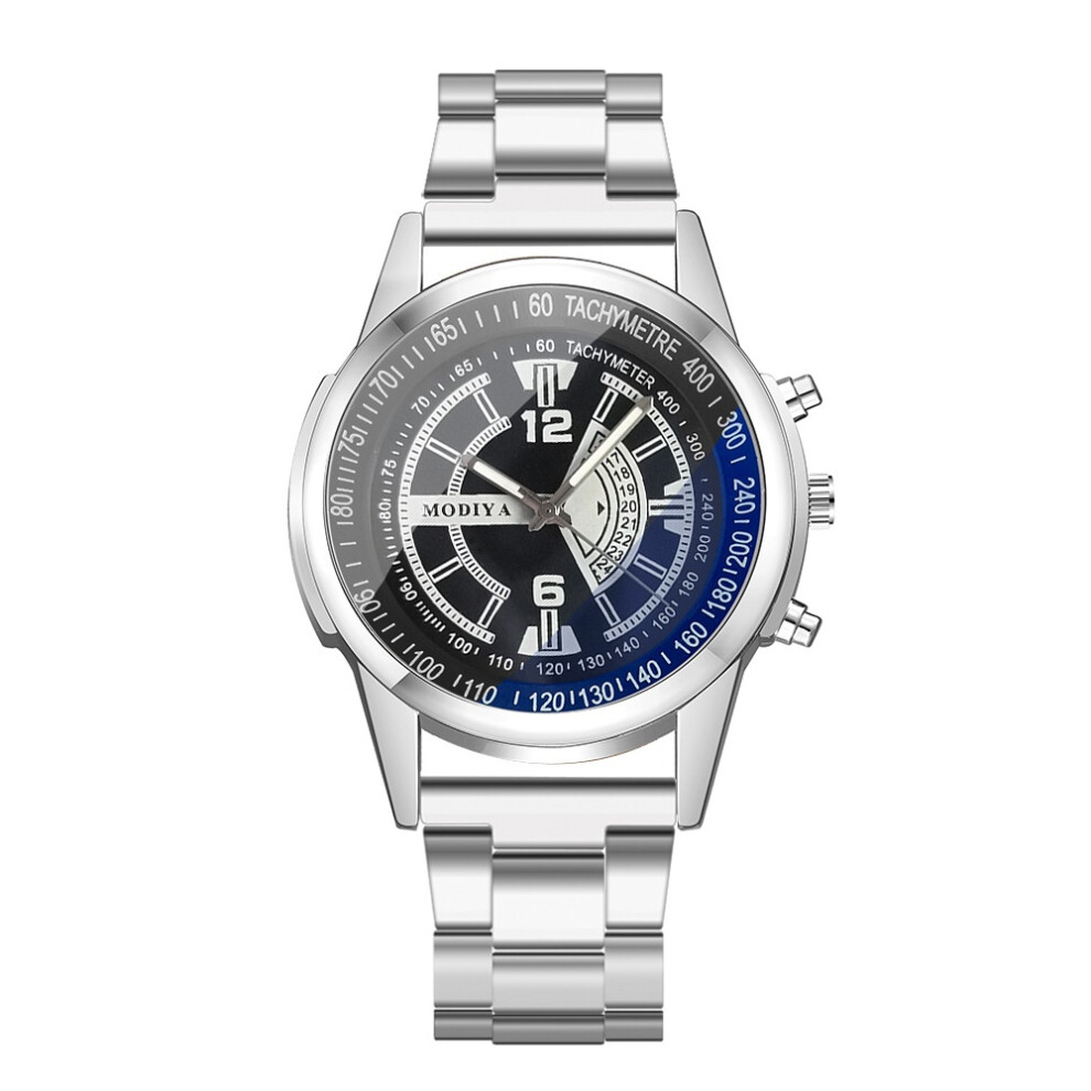 (StyleC)Montre homme à quartz neuve mode lumière bleue cadeau bracelet en acier montre homme