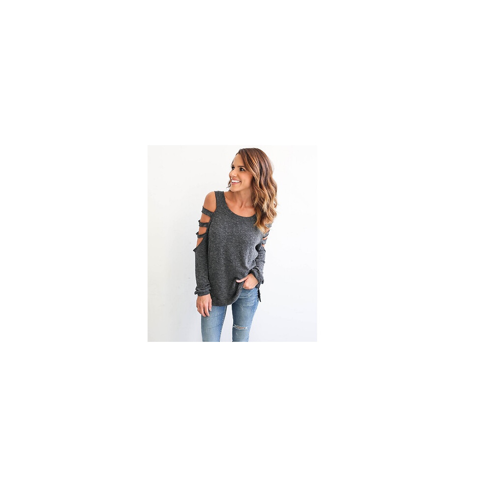 (Darkgrey,M)Haut sexy femme tshirt manches longues ample pull chemisier pull sweat