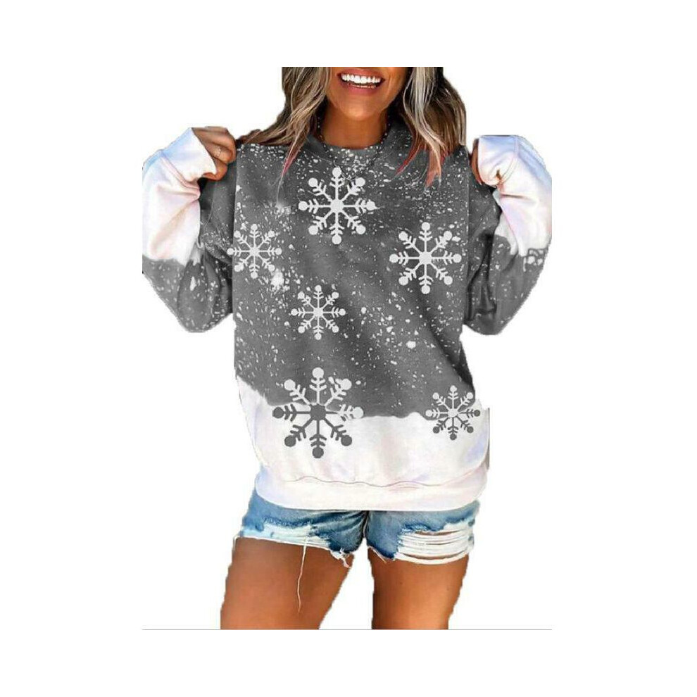 (Gray,XL)Sweat à capuche flocon de neige de Noël pour femme pull pull Père Noël pull haut