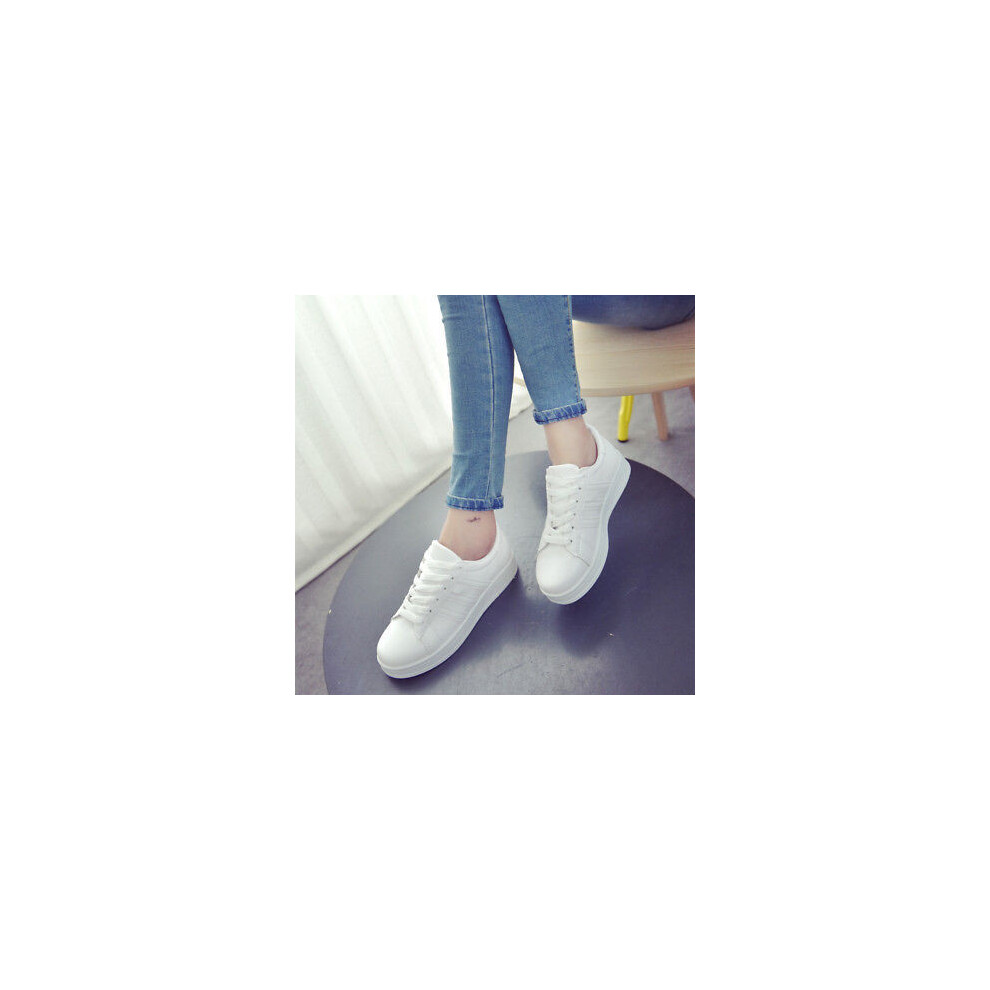 (Blanc,EU36)Femme Fille Cuir à Lacets Décontraté Baskets Chaussures De Sport Decontracter