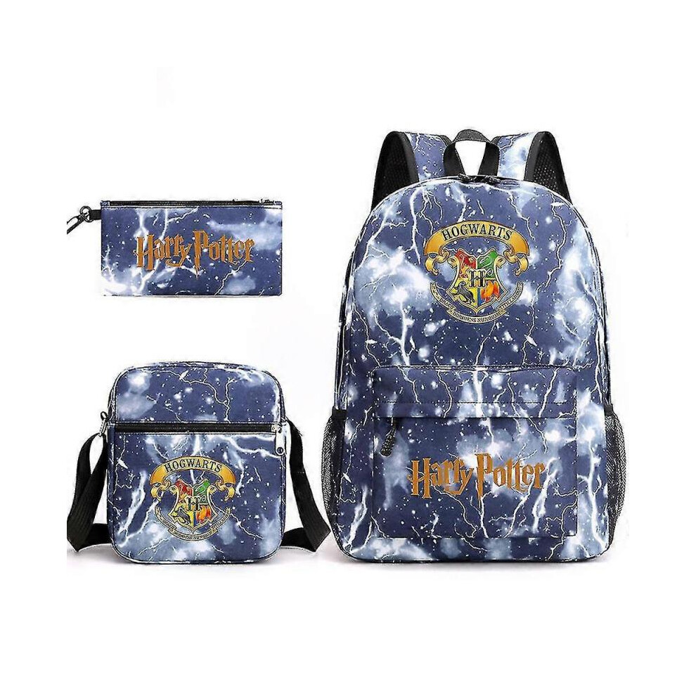 (lightning blue) Children's Harry Potter Three-piece School Bag Printed Large Capacity Outdoor Backpack V-image-OPC-PH2NB68-NEW