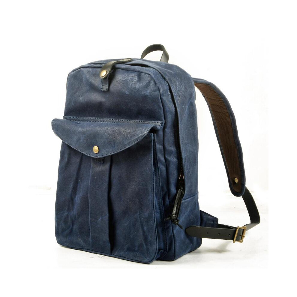 (Dark Blue) American Retro Waterproof Oil Wax Canvas Knapsack  Unisex Computer Tra-image-OPC-PH2NCFN-NEW