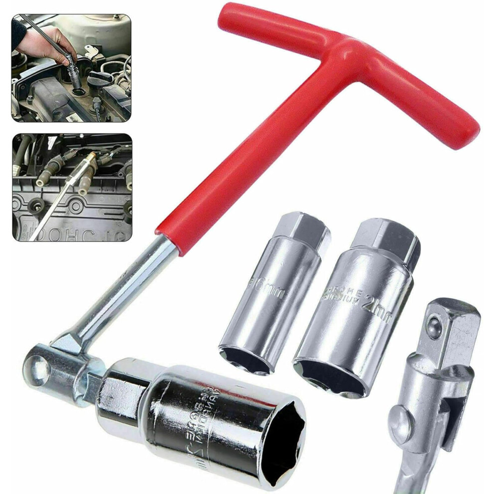 Spark Plug Socket Wrench Set - Red T-Handle Stainless Steel Silicone Spark Plug Removal Wrench Tool 16Mm And 21Mm - Flexible Spanner Spark Plug Wrench 749691195694