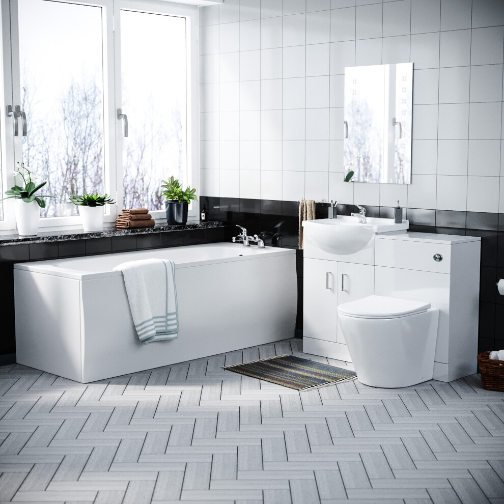 Nes Home 550Mm Basin Vanity, Wc, Btw Toilet & Acrylic Bath Suite Flat Pack White