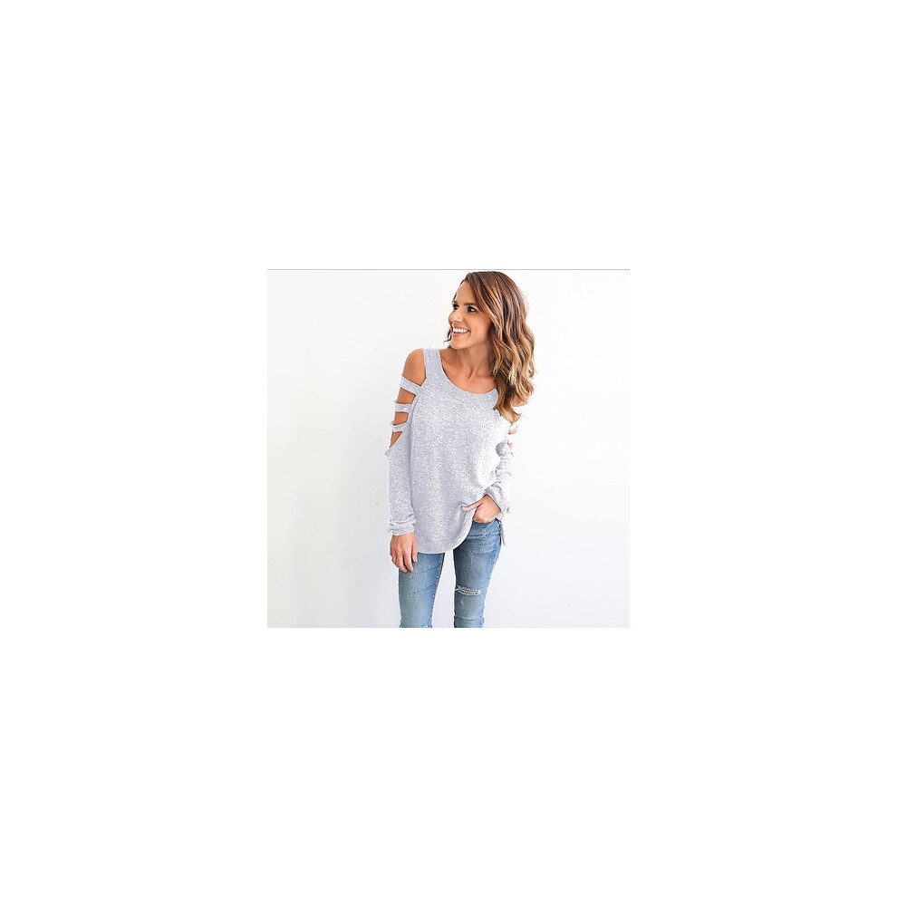 (Lightgrey,M)Haut sexy femme tshirt manches longues ample pull chemisier sweat pull