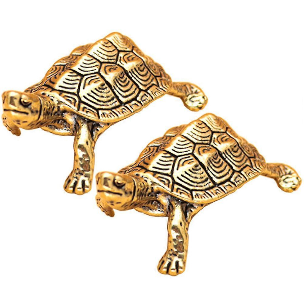Kricely (As Show, One Size) 2Pcs Retro Brass Turtle Tabletop Ornament Exquisite Ware For Home Desk Decor Supply Bronze