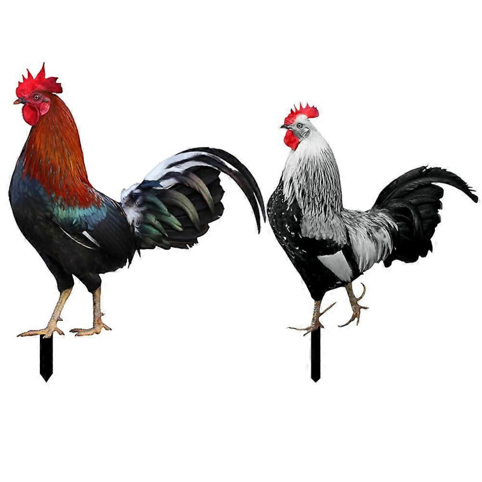 Kricely (As Show, One Size) 2Pcs Lifelike Acrylic Poultry Stake Decor Garden Ground Inserting Stake Simulation Chicken Stake