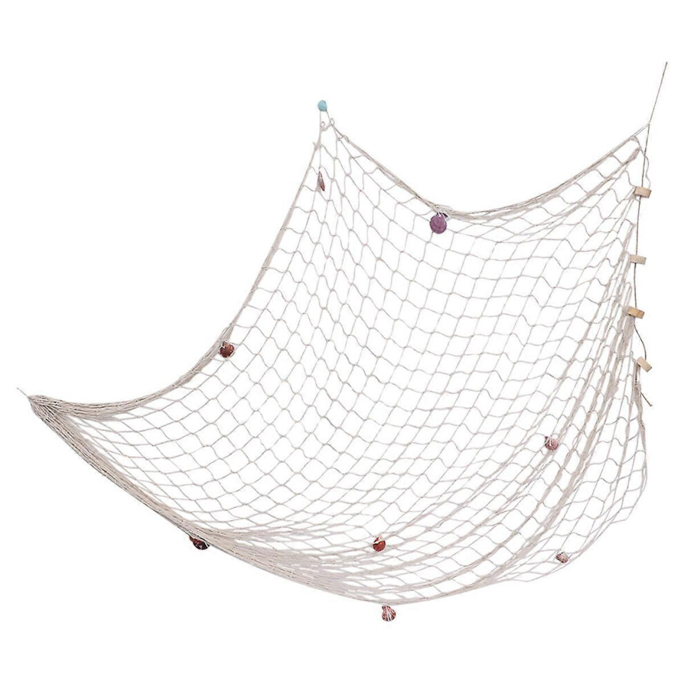 Kricely (As Show, One Size) Mediterranean Style Decorative Fishing Net Wall Hanging Nautical Decorative Fishing Net With Shell Decors With Shell Float Beige