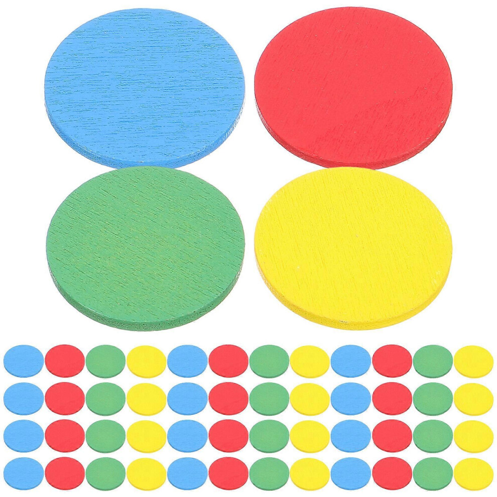 Kricely (As Show, One Size) 128Pcs Colorful Counting Wooden Chips Small Round Chips Counting Chips Wood Discs