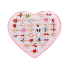 (As show, One size) 36Pcs Cartoon Kids Rings Finger Ring Girls Jewelry Toys Party Supplies for Kids Girls Mixed Style and Colors Pink