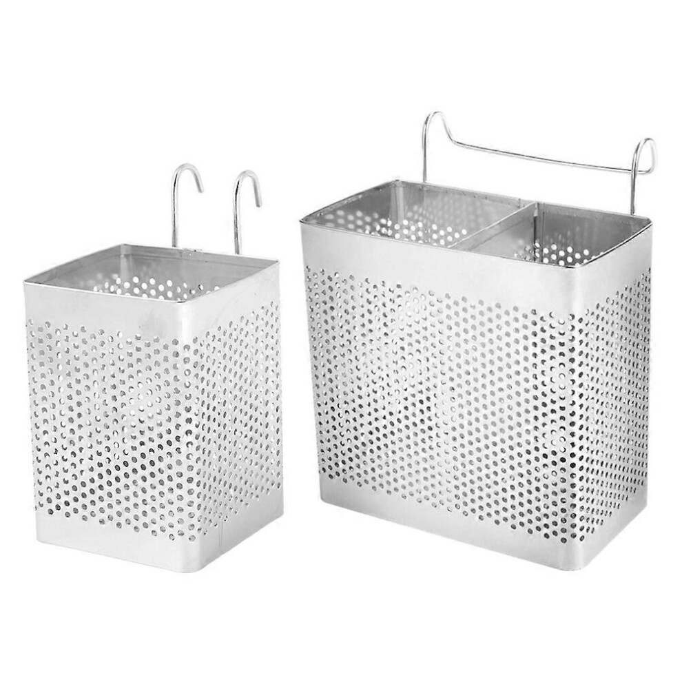 Kricely (As Show, One Size) 2 Pcs Stainless Steel Cutlery Organizer Chopsticks Hanging Holder Tableware Drain Rack