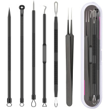 (Black) Pimple Popper Tool Kit, 6 Pcs Blackhead Remover Acne Needle Tools Set Removing Treatment Comedone Whitehead Popping Zit