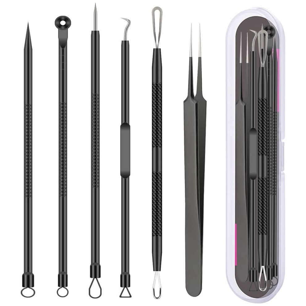 Black (Black) Pimple Popper Tool Kit, 6 Pcs Head Remover Acne Needle Tools Set Removing Treatment Comedone Whitehead Popping Zit