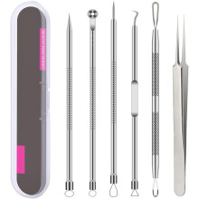 (Silver) Pimple Popper Tool Kit, 6 Pcs Blackhead Remover Acne Needle Tools Set Removing Treatment Comedone Whitehead Popping Zit