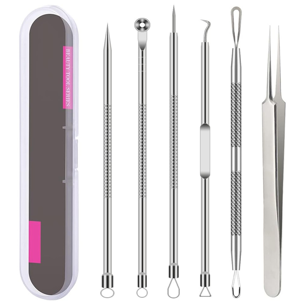 Silver (Silver) Pimple Popper Tool Kit, 6 Pcs Blackhead Remover Acne Needle Tools Set Removing Treatment Comedone Whitehead Popping Zit