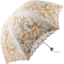 Vintage Lace UV Protection Sun Umbrella Folding 3D Flower Embroidery Umbrella Yellow