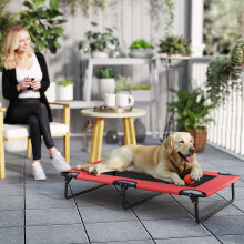 (Red) PawHut Raised Dog Bed with Breathable Mesh for Large Dogs
