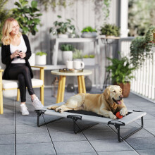 (Grey) PawHut Raised Dog Bed with Breathable Mesh for Large Dogs