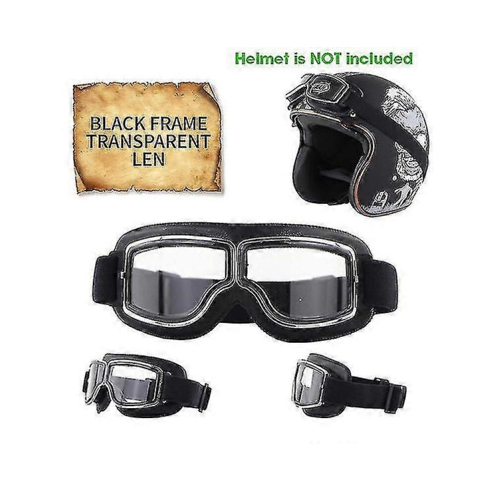 ( -Transparent Len) Retro Aviator Motorcycle Goggles Black 5004229423324