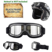 (Black -Silver Len) Retro Aviator Motorcycle Goggles