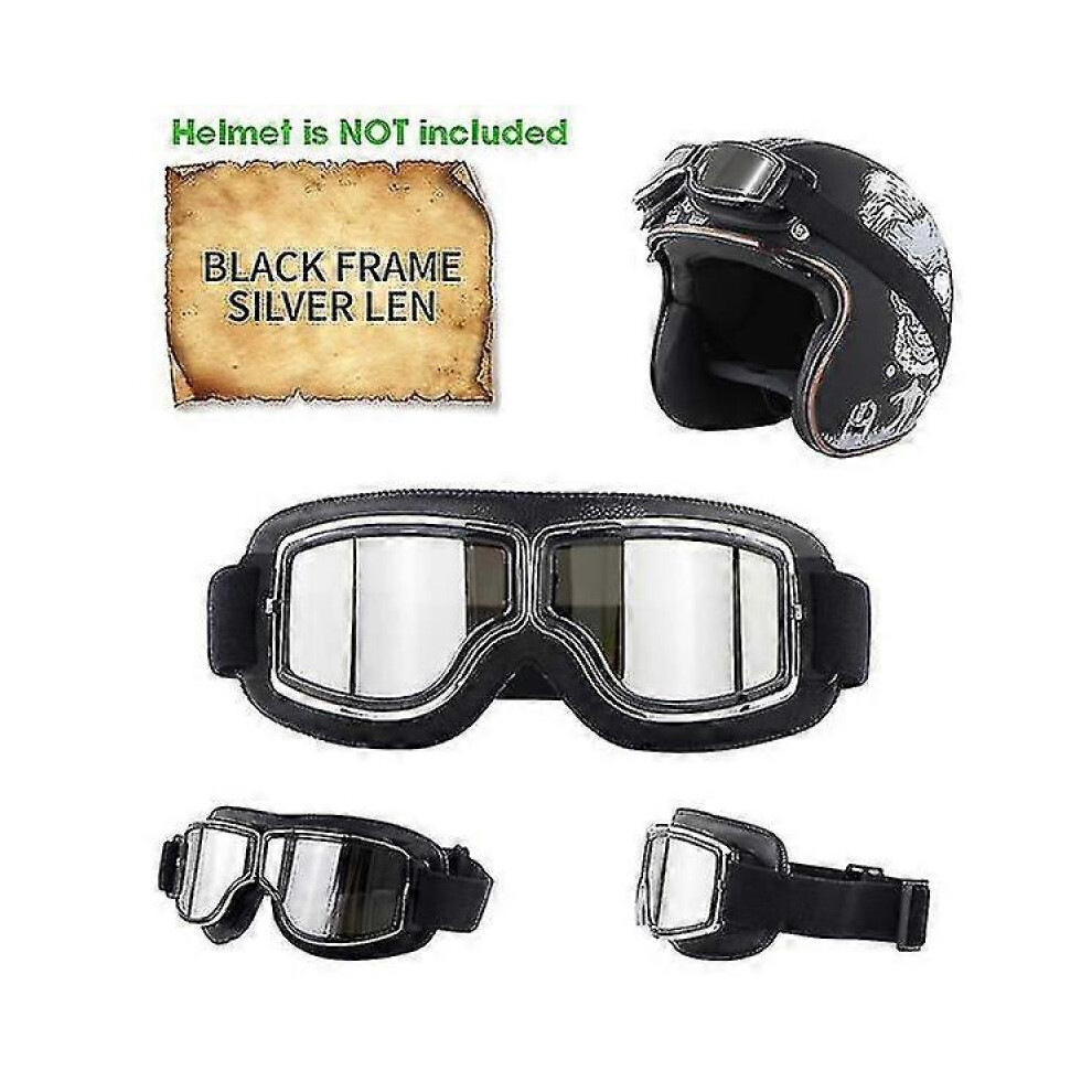 (Black -Silver Len) Retro Aviator Motorcycle Goggles