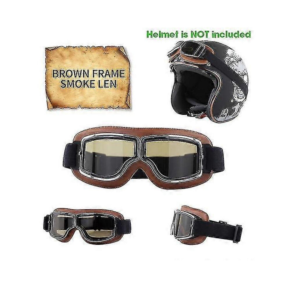 (-Smoke Len) Retro Aviator Motorcycle Goggles Brown 5004229423300