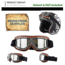 (Brown-Silver Len) Retro Aviator Motorcycle Goggles