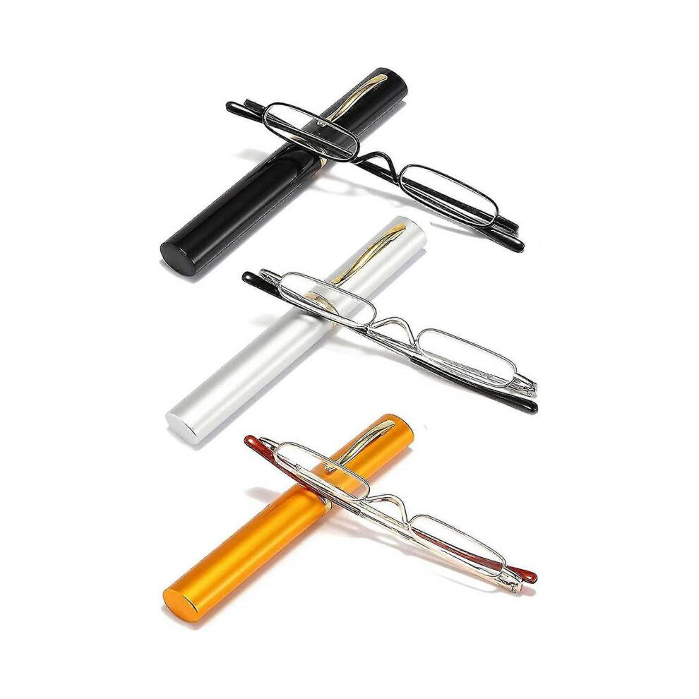 (100 Diopters) 3 Pairs Slim Mini Metal Reading Glasses Compact Lightweight Portable Readers With Glasses Case For Reading Case