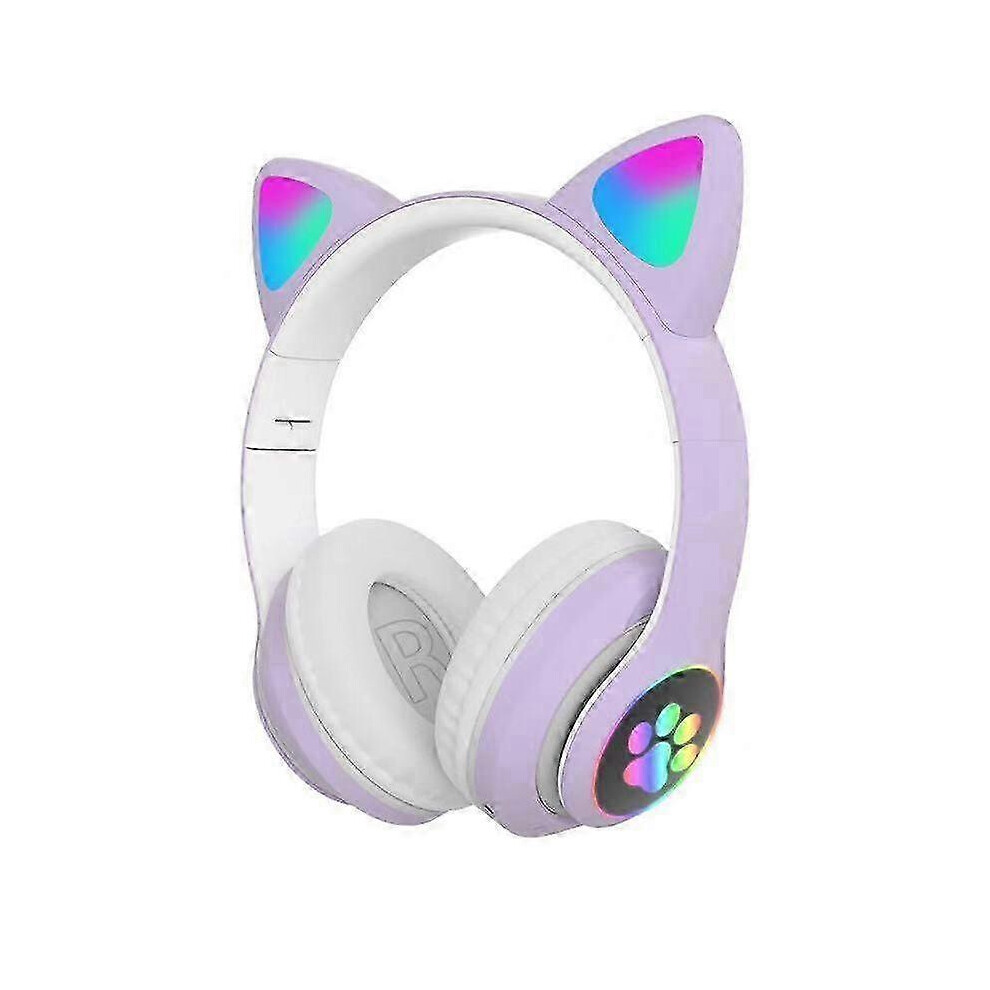 () Wireless Bluetooth Headphones Cat Ear Headset With Led Purple/Light 5004229423454
