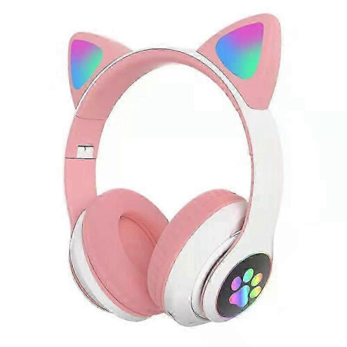 (Pink) Wireless Bluetooth Headphones Cat Ear Headset With LED Light