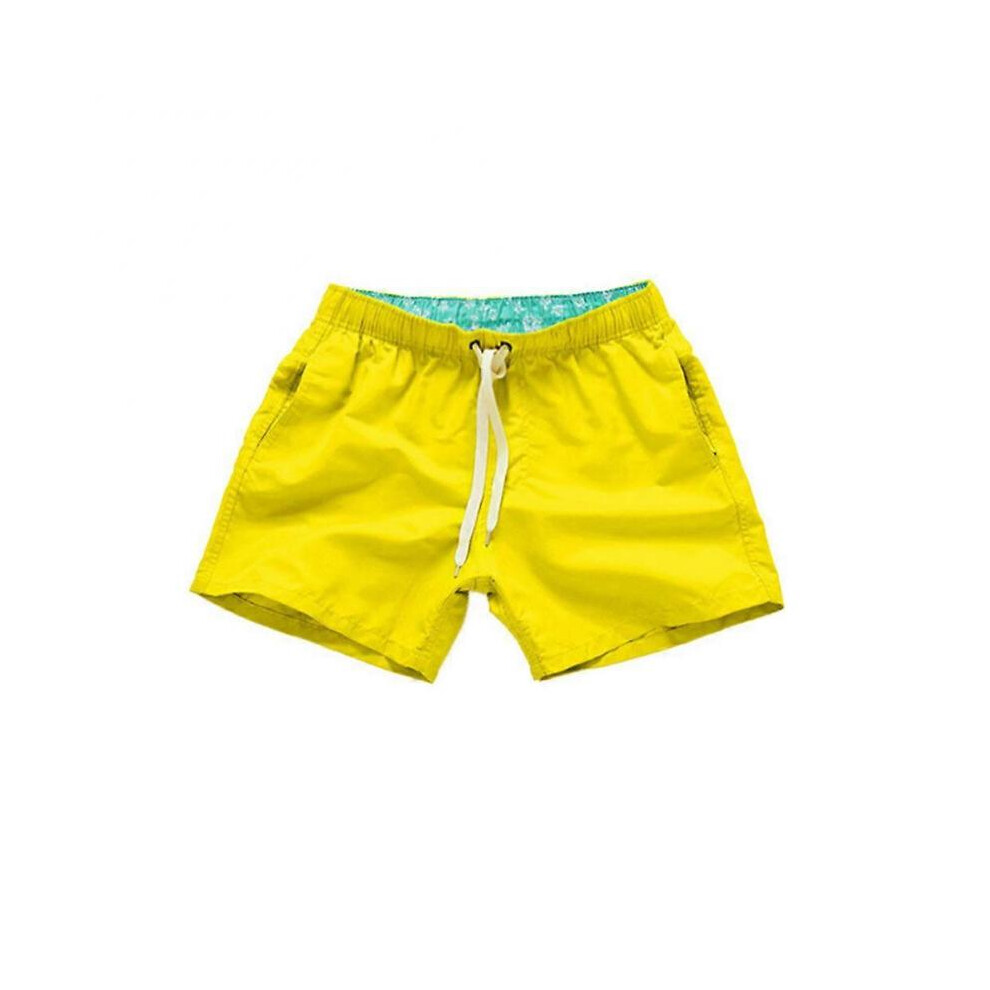 (S, yellow) Men's Swimming Board Shorts Swim Shorts Trunks Swimwear Beach Summer