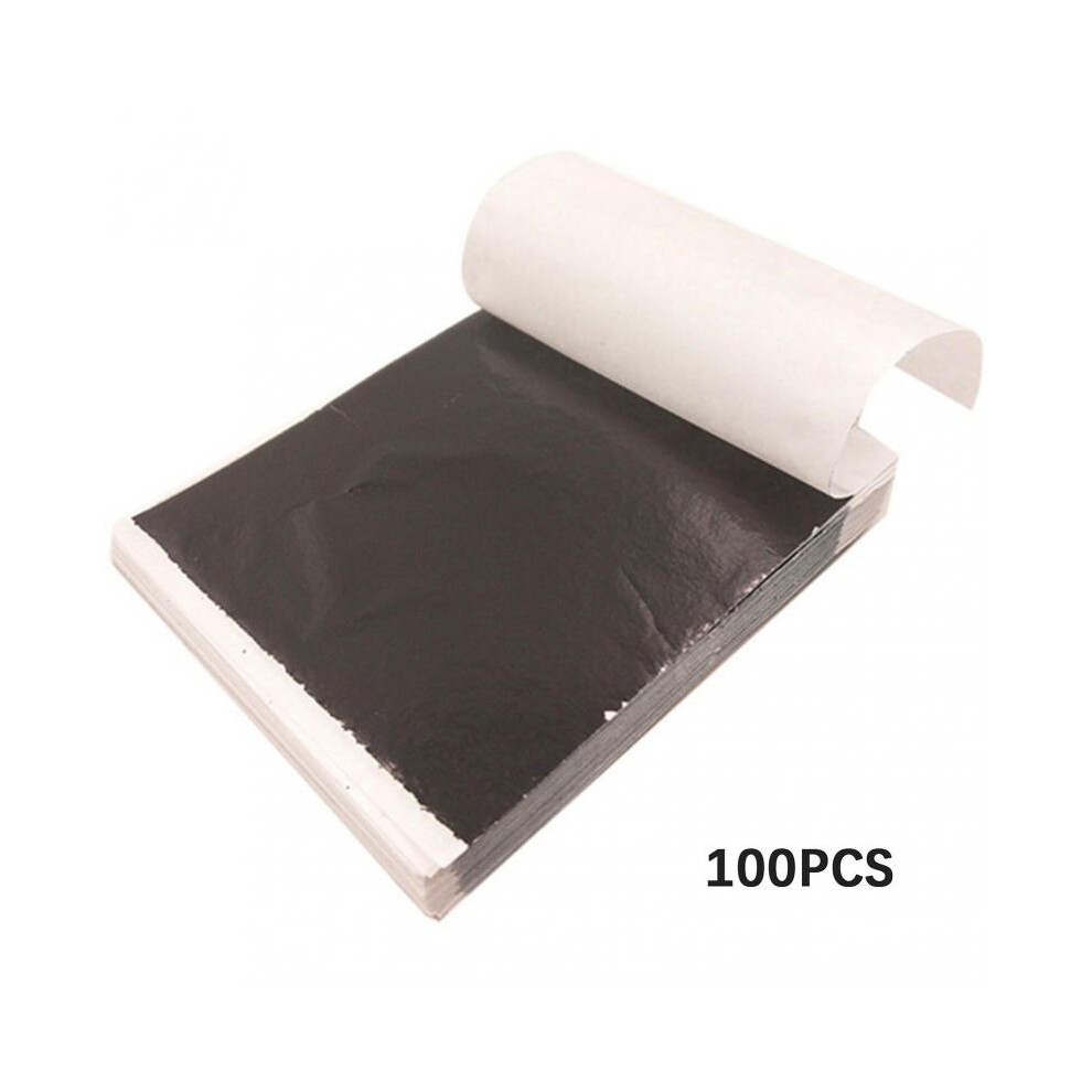 (Black) 100PCS Gold Leaves Sheets Nnon-cracking Gold Foil Sheets for Handicrafts