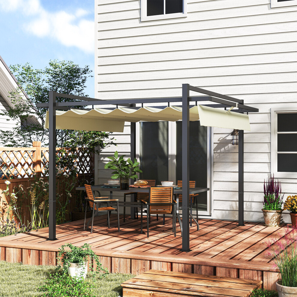 Outsunny 3 x 3(m) Pergola with Retractable Roof and Aluminium Frame, Khaki