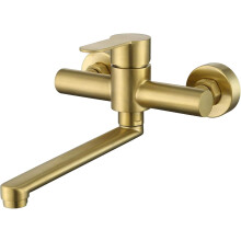 (Gold) 360 Rotatable Wall Tap 304 Stainless Steel Kitchen Tap Wall Mounted Sink Mixer Tap Single Lever Mixer Tap for Kitchen Sink Brushed Gold