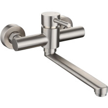 (Silver) 360 Rotatable Wall Tap 304 Stainless Steel Kitchen Tap Wall Mounted Sink Mixer Tap Single Lever Mixer Tap for Kitchen Sink Brushed Gold