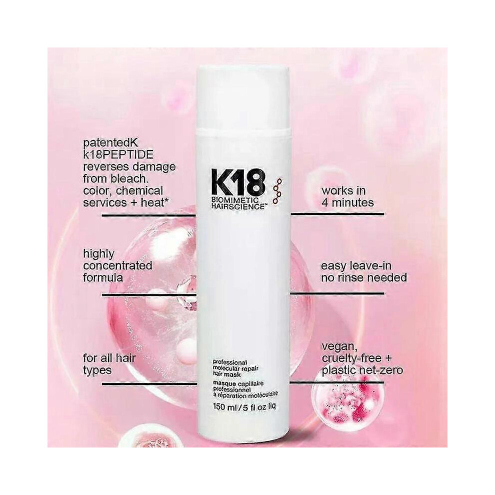 (3pcs 150ml) 150ml K18 Leave-In Molecular Hair Mask Original Repair Molecular Hair Damaged Dry Frizzy 4 Minutes Treatment Moisturize
