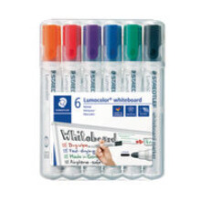 Staedtler Lumocolor Marker für Whiteboards, abwischbar, ohne Xylol und Toluol und nahezu geruchlos, mit einer 2 mm Spitze, 6 Stück